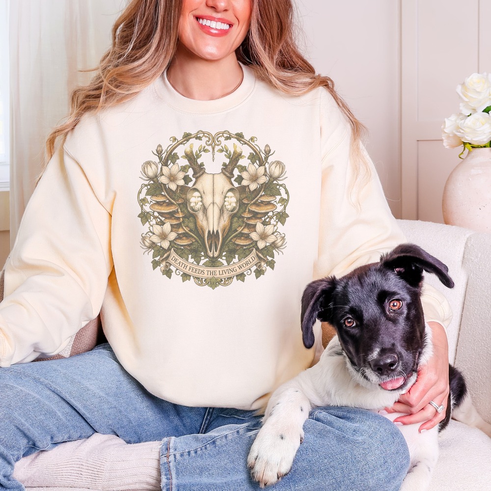 Death Feeds the Living World Deer Skull Wreath Sweatshirt
